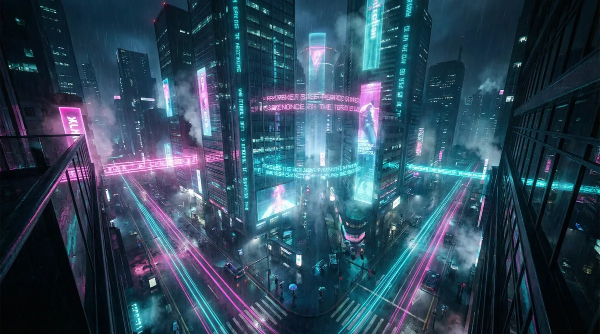 红桃社区 竖屏短剧平台首页背景 - 赛博朋克都市夜景